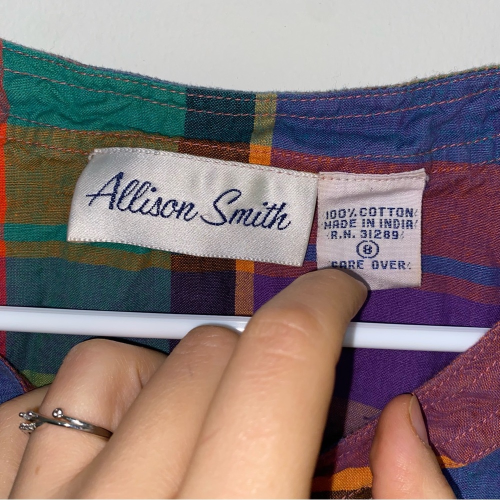 VTG-08 80’s 90’s true vintage Colorful Plaid Button-Up Blouse dopamine size 8 - Picture 3 of 7